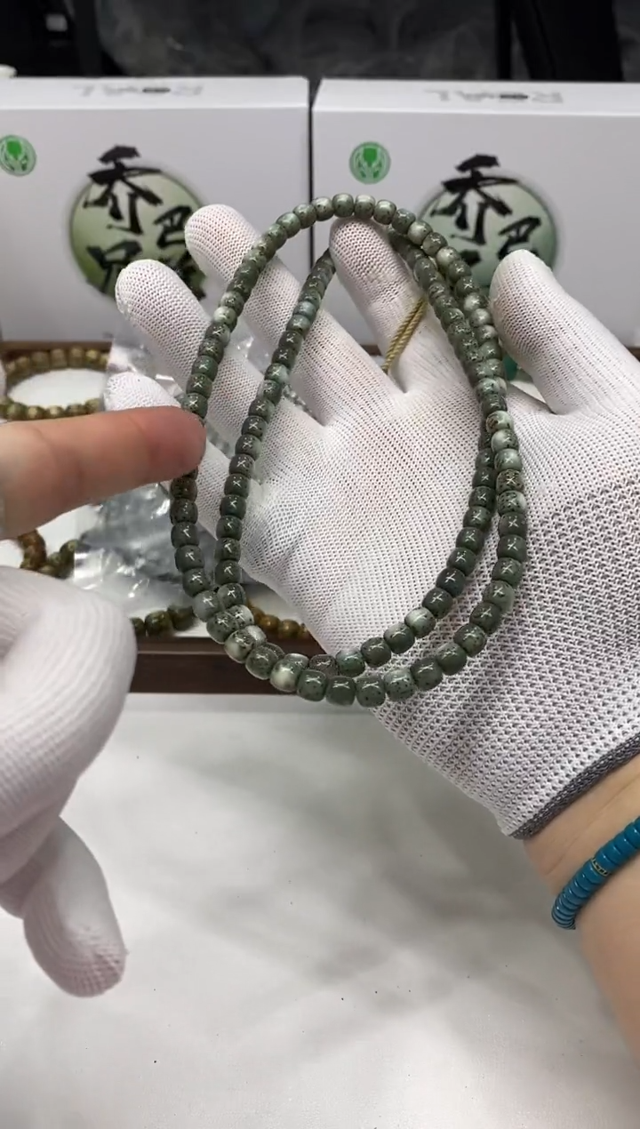 【闪购商品】星月菩提手串217 石玉料满绿108脖挂7*6mm