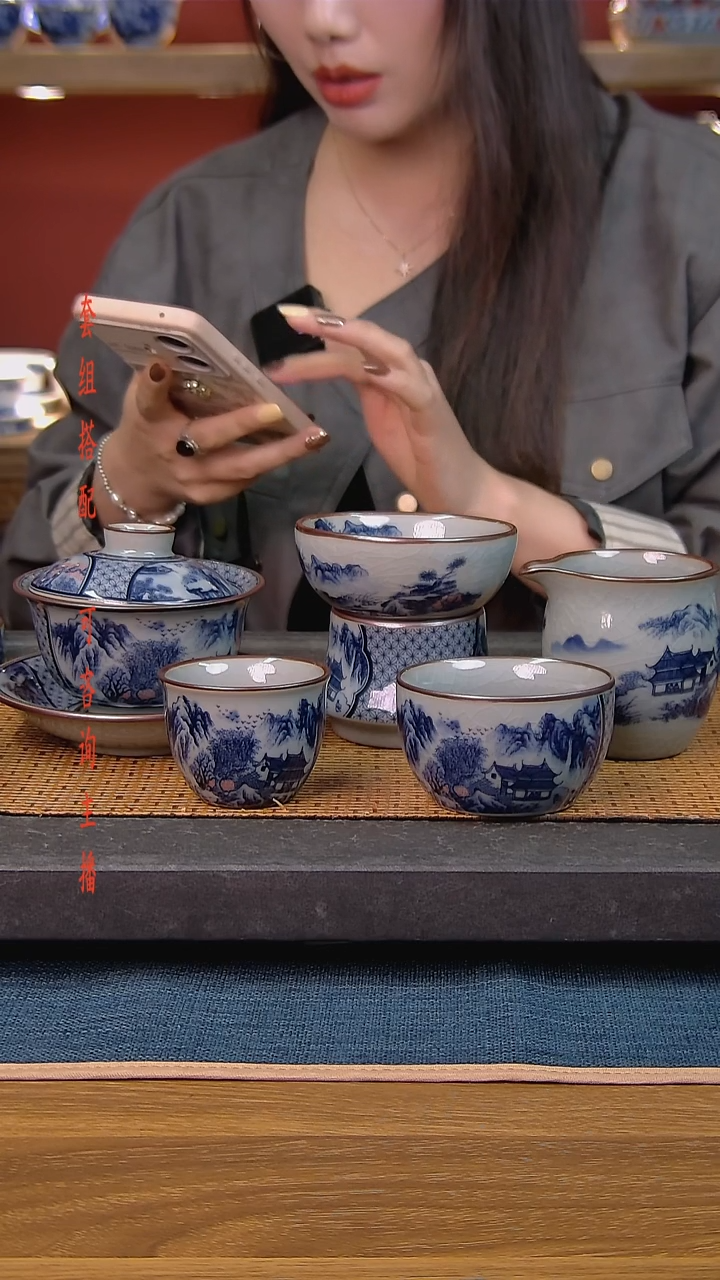 简装家用款5件套 老陶泥开片纹陶瓷茶具