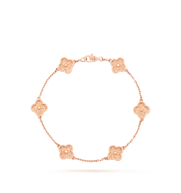 99新 梵克雅宝 Sweet Alhambra 经典款 18K玫瑰金 熔岩六花 手链 