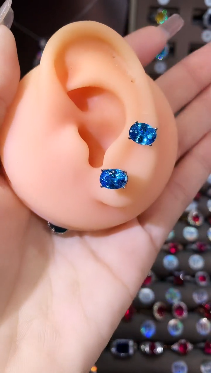 银S925镶嵌耳坠海蓝宝石68