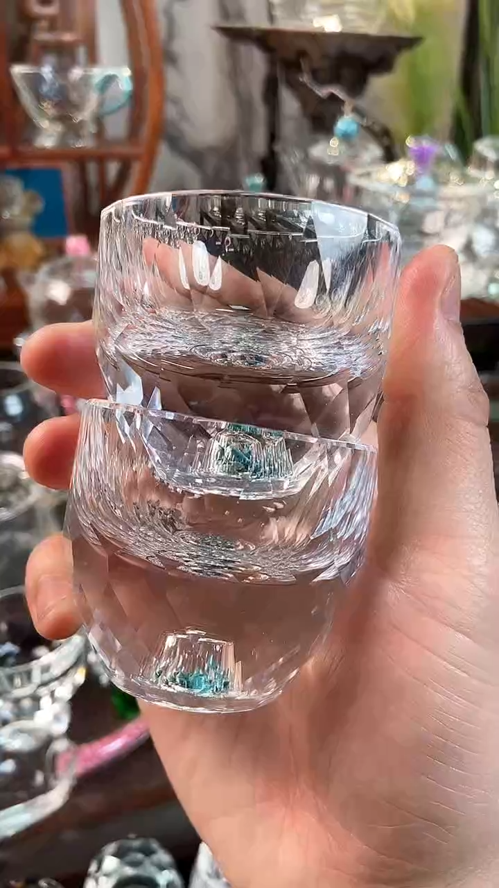 【闪购商品】玺宴新款水晶大多面茶碗绿松石2个装