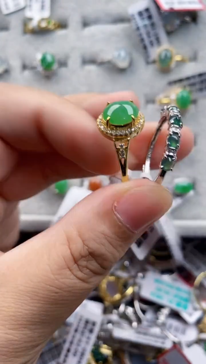 翡翠戒指银S925镶嵌666   6