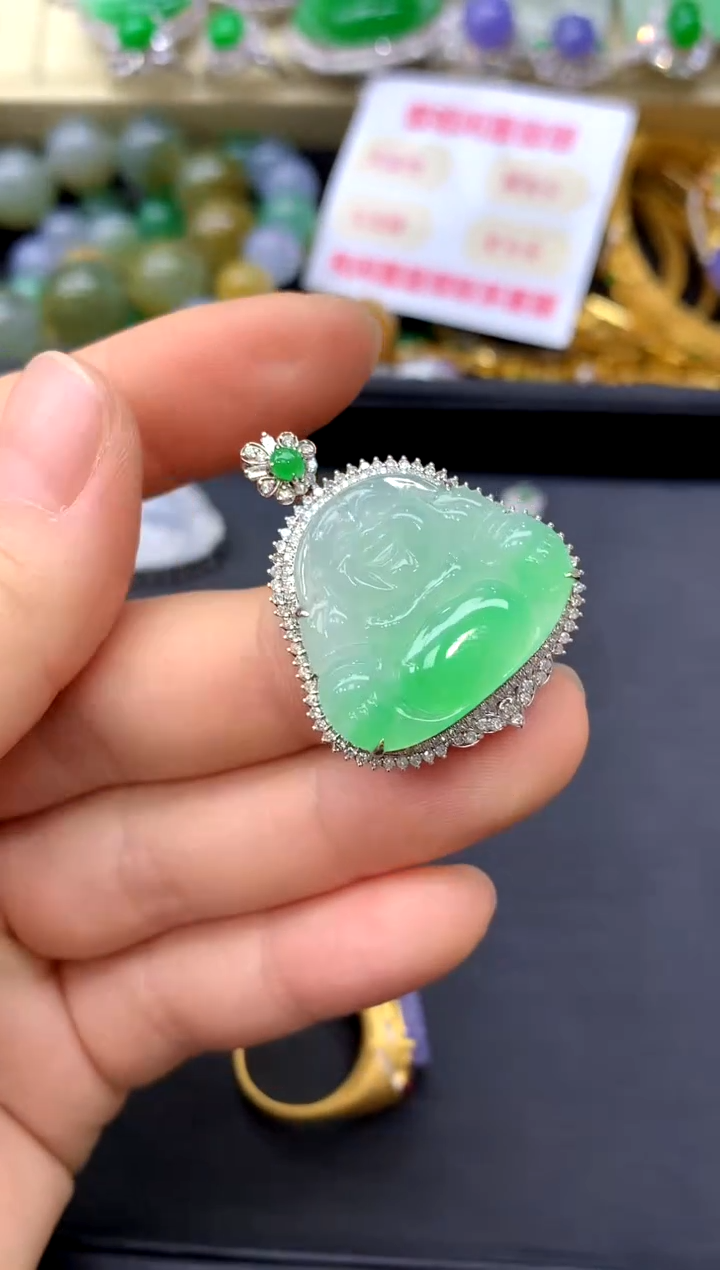 颈饰18K金镶嵌翡翠454-中国好珍宝