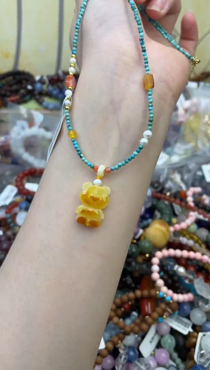 银S925镶嵌琥珀颈饰523