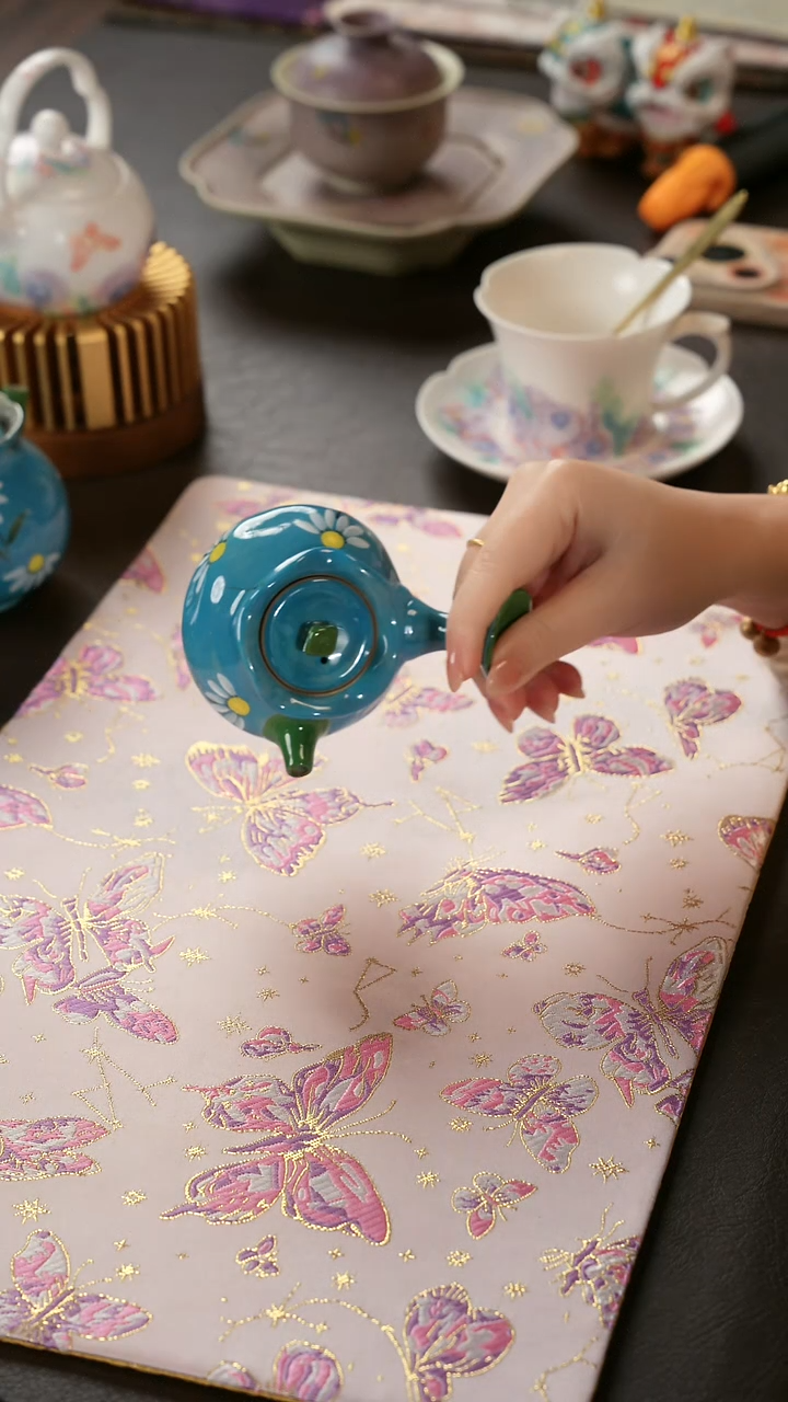 陶瓷茶具蓝色小雏菊侧把壶