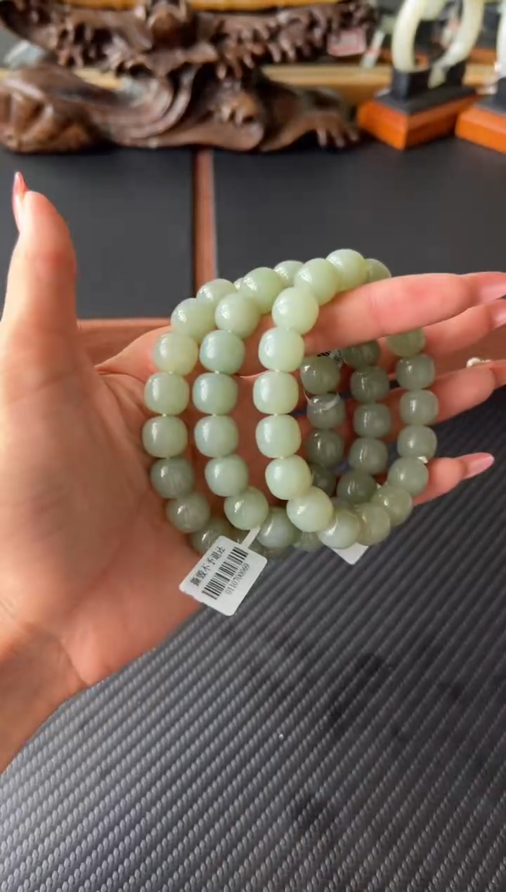 手串未镶嵌和田玉且末微色差近矿卡12老型珠KM多样性发货拍一发一