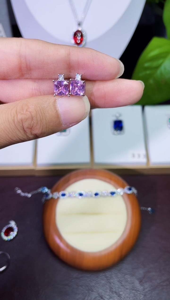 合金合成钻石耳饰粉宝耳钉