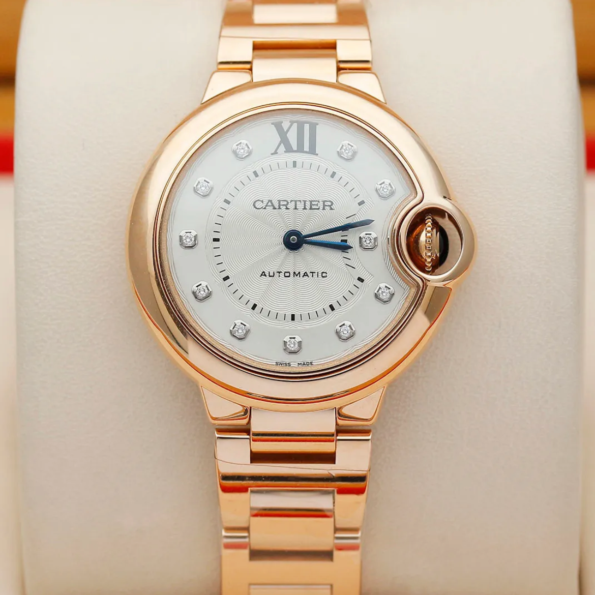 99新 Cartier/卡地亚 蓝气球WE902062 33玫瑰金钻刻女款机械 单表