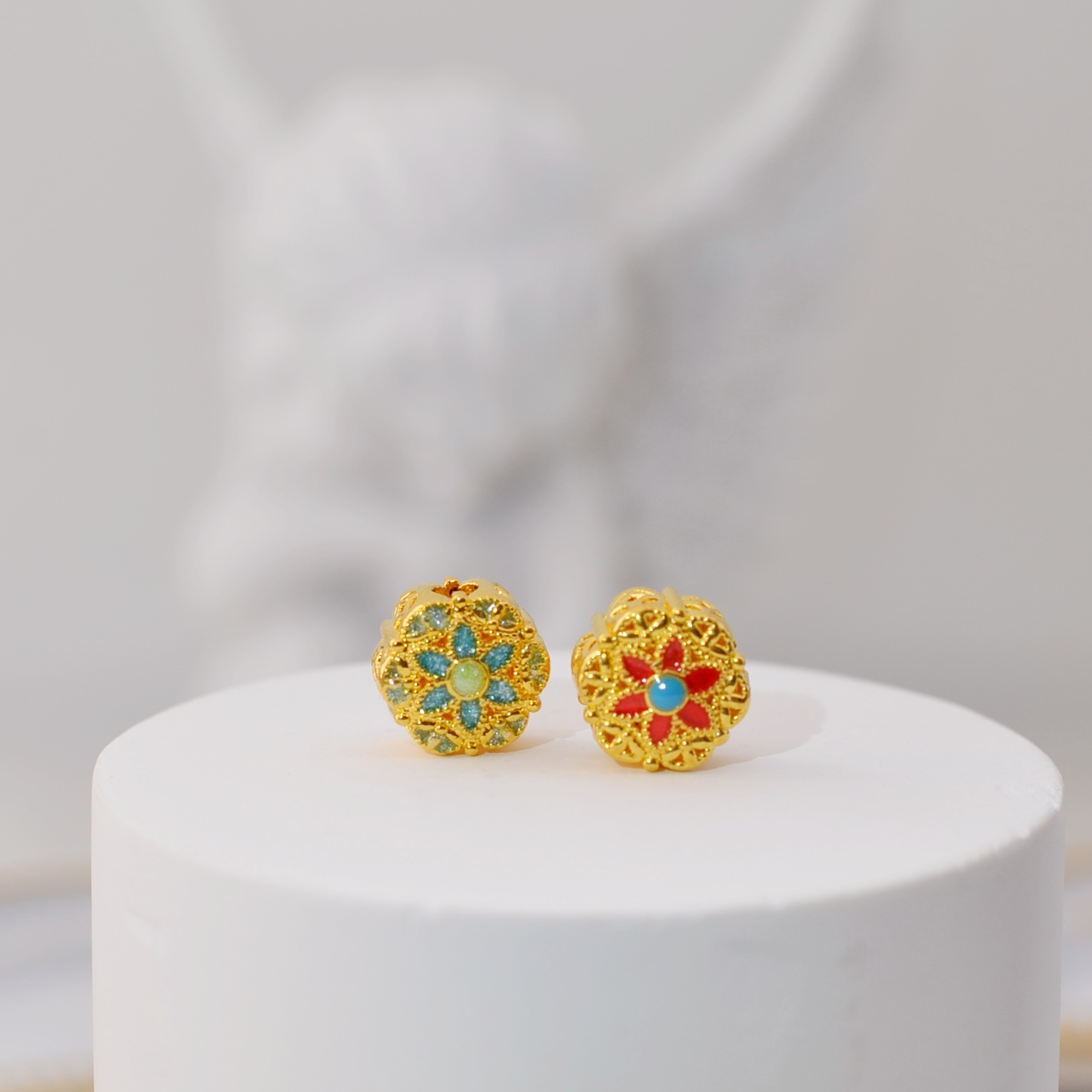 【芷伊】999足金两色扁珠8.6mm孔径2.6mm