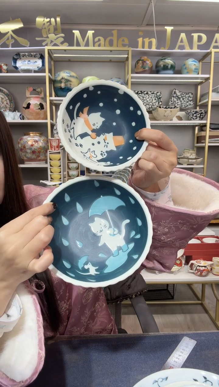 瓷猫咪的星期天小钵14cm+煮物钵16cm