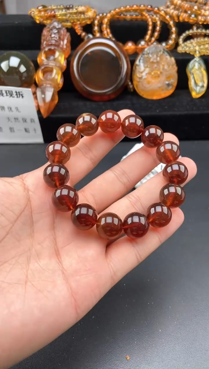 未镶嵌琥珀手链棕红珀手串
