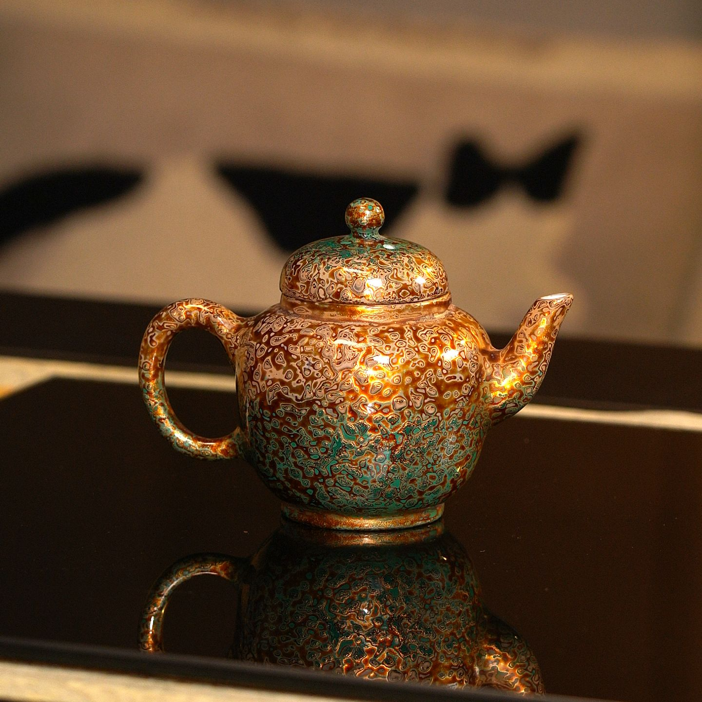 F沈绍安 大漆茶壶绿金