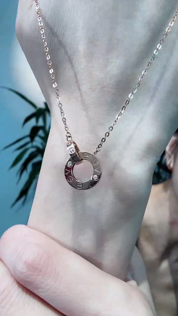 【闪购商品】钻石套链18K金镶嵌18K金钻石双环套链