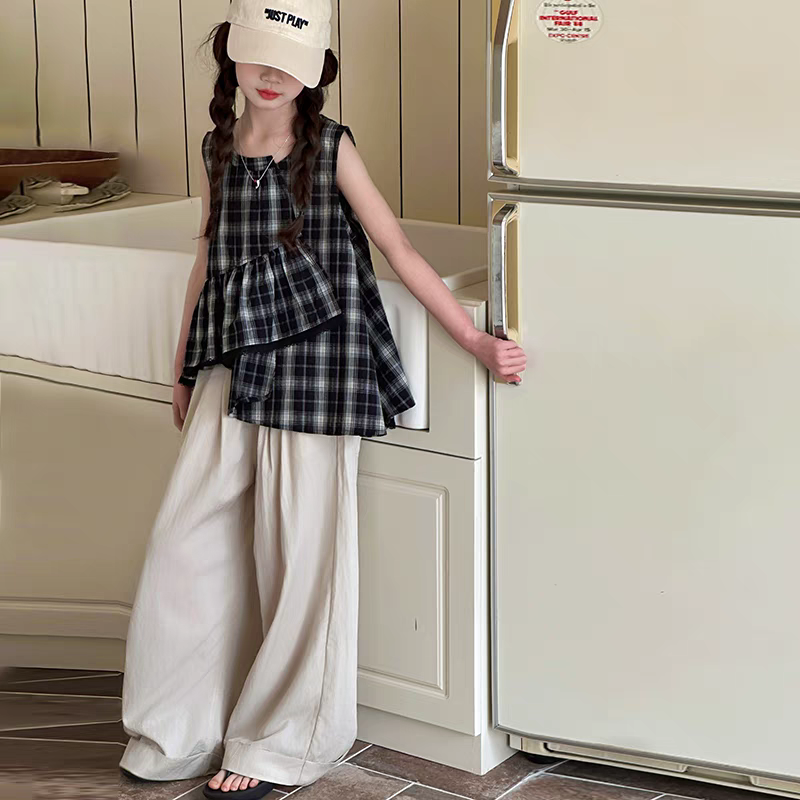 女童夏季无袖套装2025新款女大童韩系穿搭儿童夏装薄款垂感阔腿裤