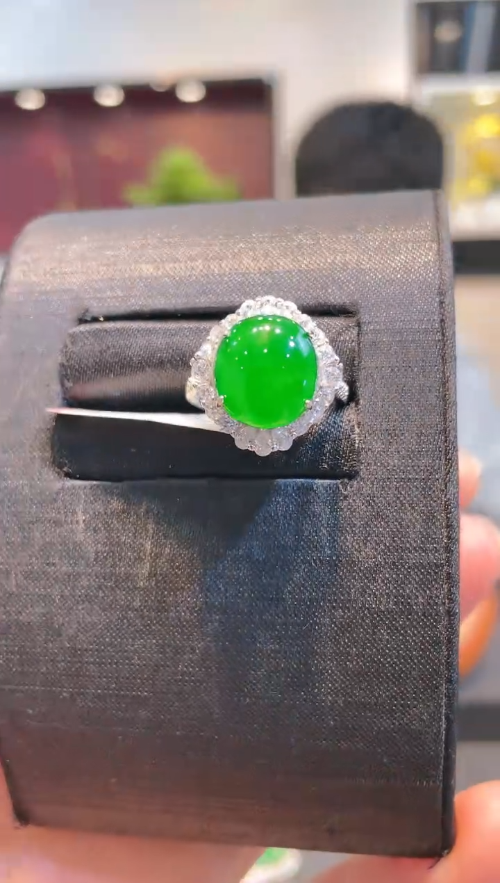 【闪购商品】翡翠颈饰银S925镶嵌A30天然A货翡翠戒指