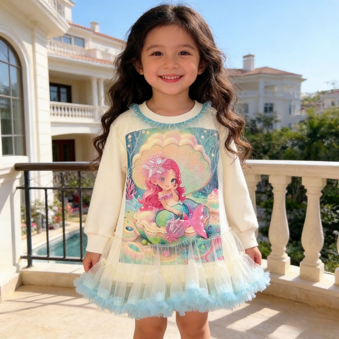 MN女童美人鱼公主卫衣裙2025秋新款洋气儿童人鱼公主卡通甜美裙裤