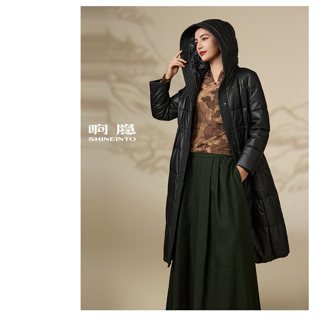 韦小宝秋冬新款羊皮中长羽绒服9545113001