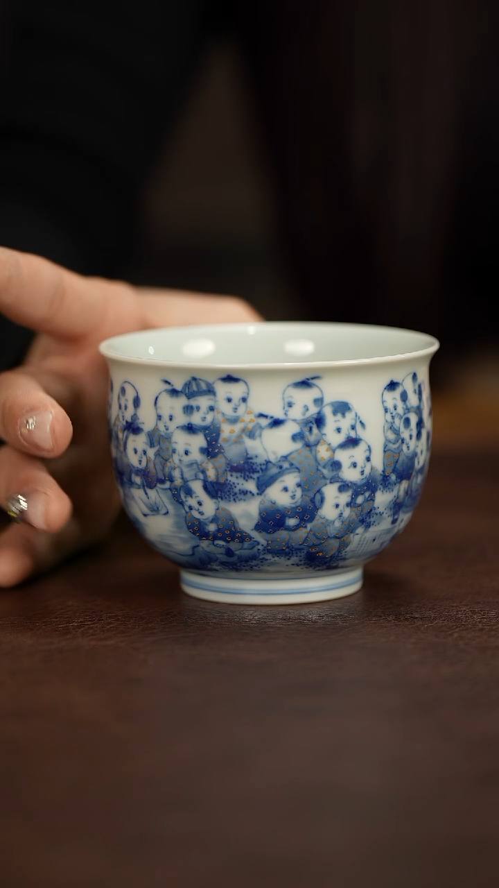 【闪购商品】晓剑窑青花百子图杯