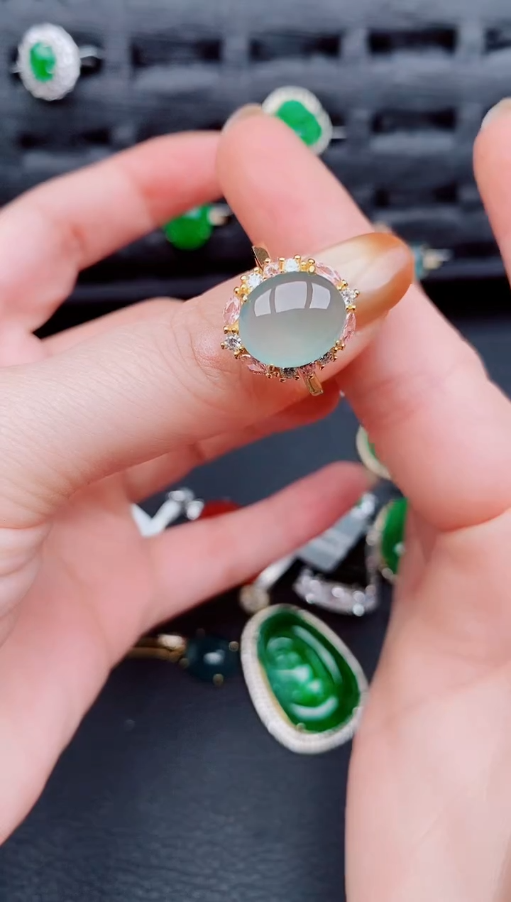 【闪购商品】翡翠戒指银S925镶嵌天然a货翡翠636