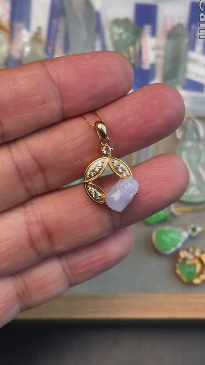 【闪购商品】翡翠吊坠(不含链)18K金镶嵌天然缅甸翡翠A货