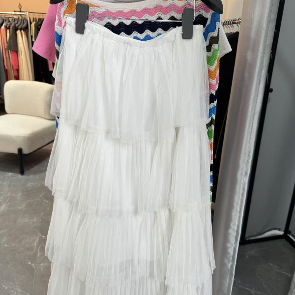 【九月专属】时尚高腰半身裙复古气质百褶网纱裙通勤裙Y207310093