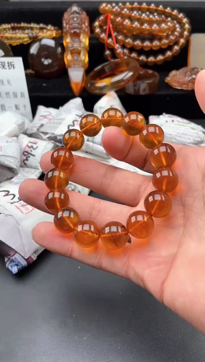 【闪购商品】琥珀手链未镶嵌金棕红手串