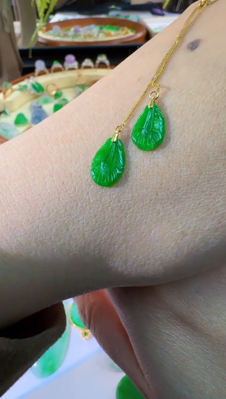 【闪购商品】翡翠耳饰18K金镶嵌缅甸翡翠耳饰