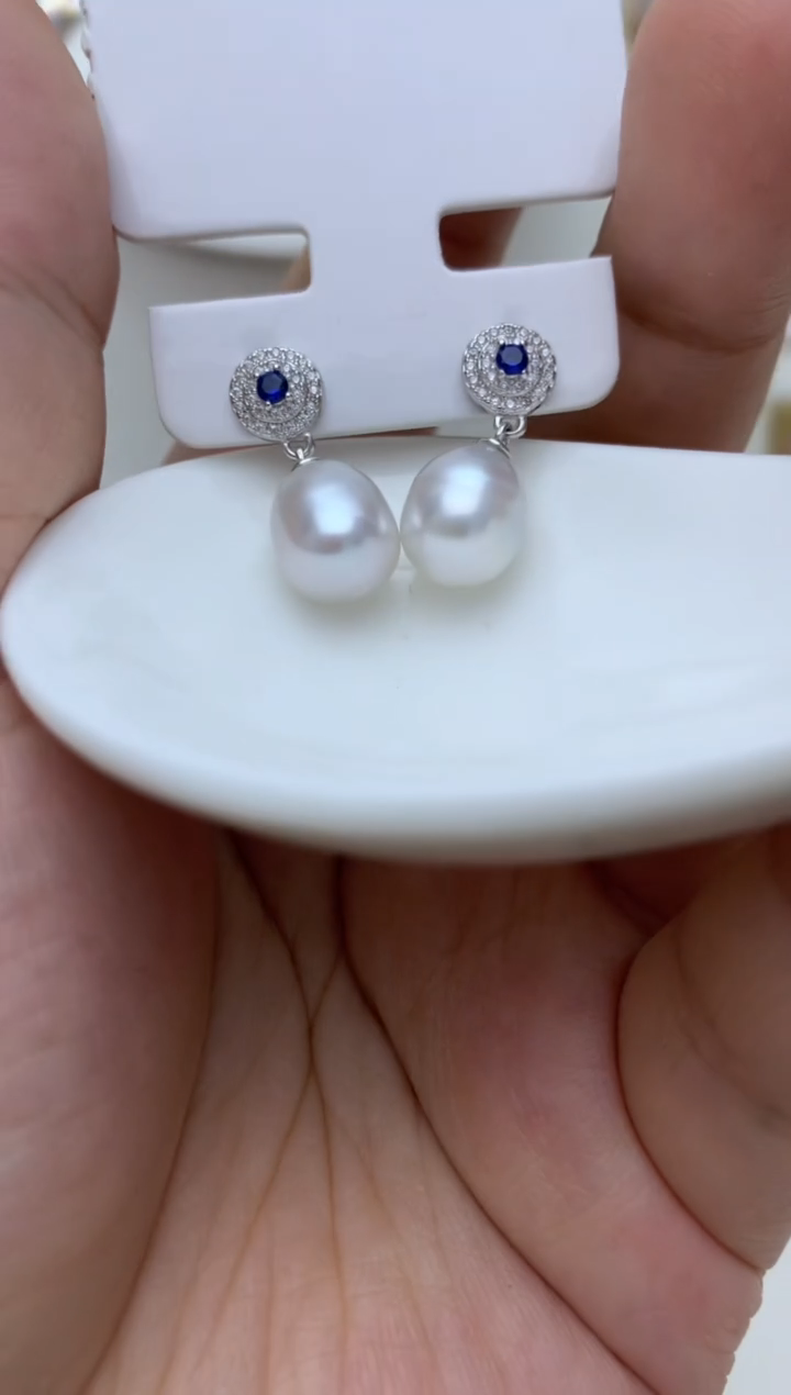 银S925镶嵌耳饰海水珍珠q12 