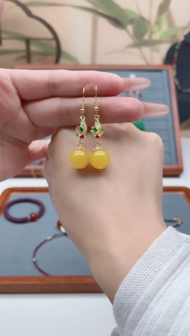 玛瑙/玉髓耳饰银S925镀金镶嵌8852