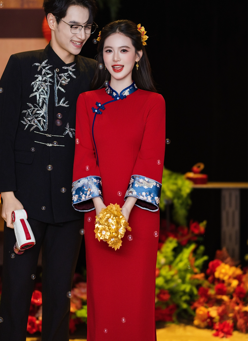 【双喜】冬季加绒订婚礼服敬酒服新娘结婚回门红色旗袍新中式冬装