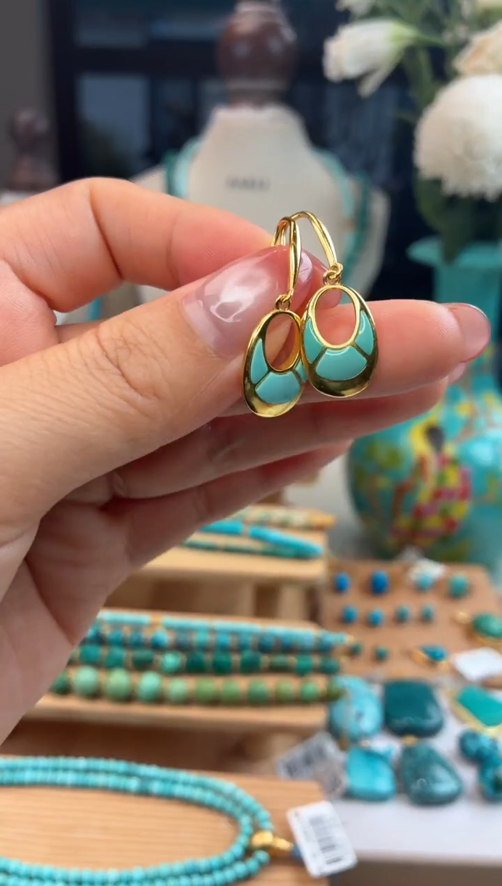 银S925镀金镶嵌绿松石耳饰1