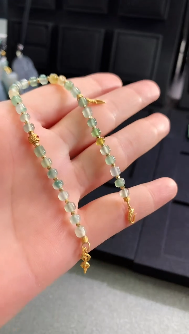 【闪购商品】翡翠手链18K金镶嵌手链 