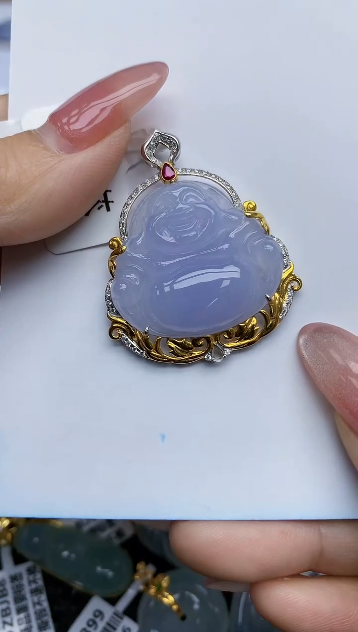 【闪购商品】翡翠挂件18K金镶嵌天然翡翠A货