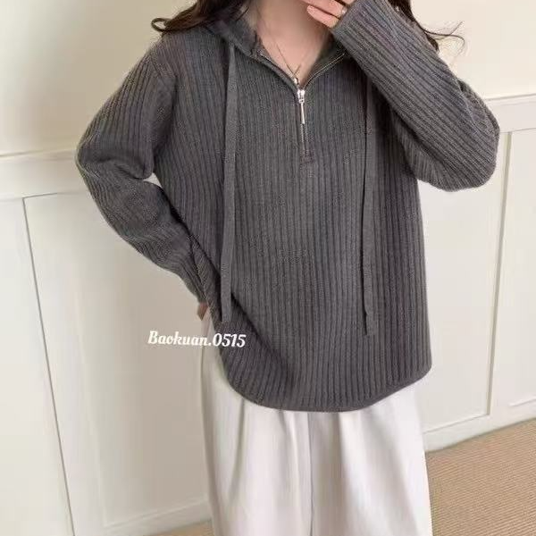 武汉蔓姐【毛衣】冬季新款拉链连帽毛衣 衣长62公分左右 6527#