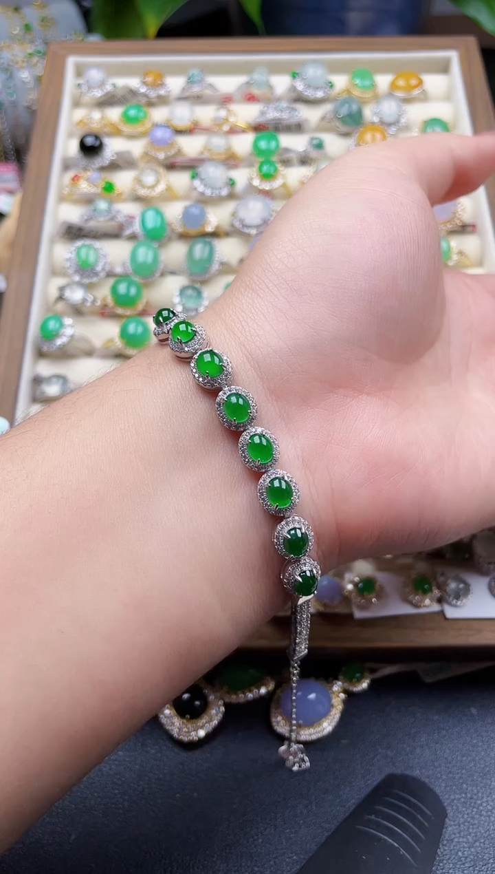 银S925镶嵌手链翡翠52