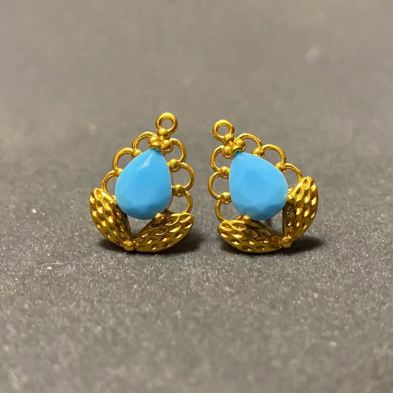 纯铜耳饰 饰品百搭铜镀金耳钉水滴形蓝色复古简约精致时尚民族风