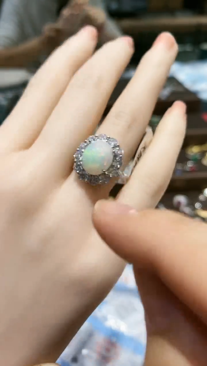 【闪购商品】欧泊戒指银S925镀金镶嵌戒指