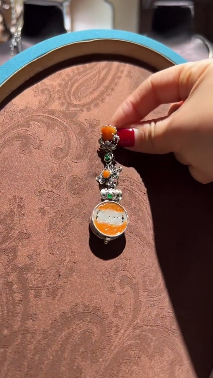 【闪购商品】翡翠吊坠(不含链)银S925镶嵌红翡绿翠 40号