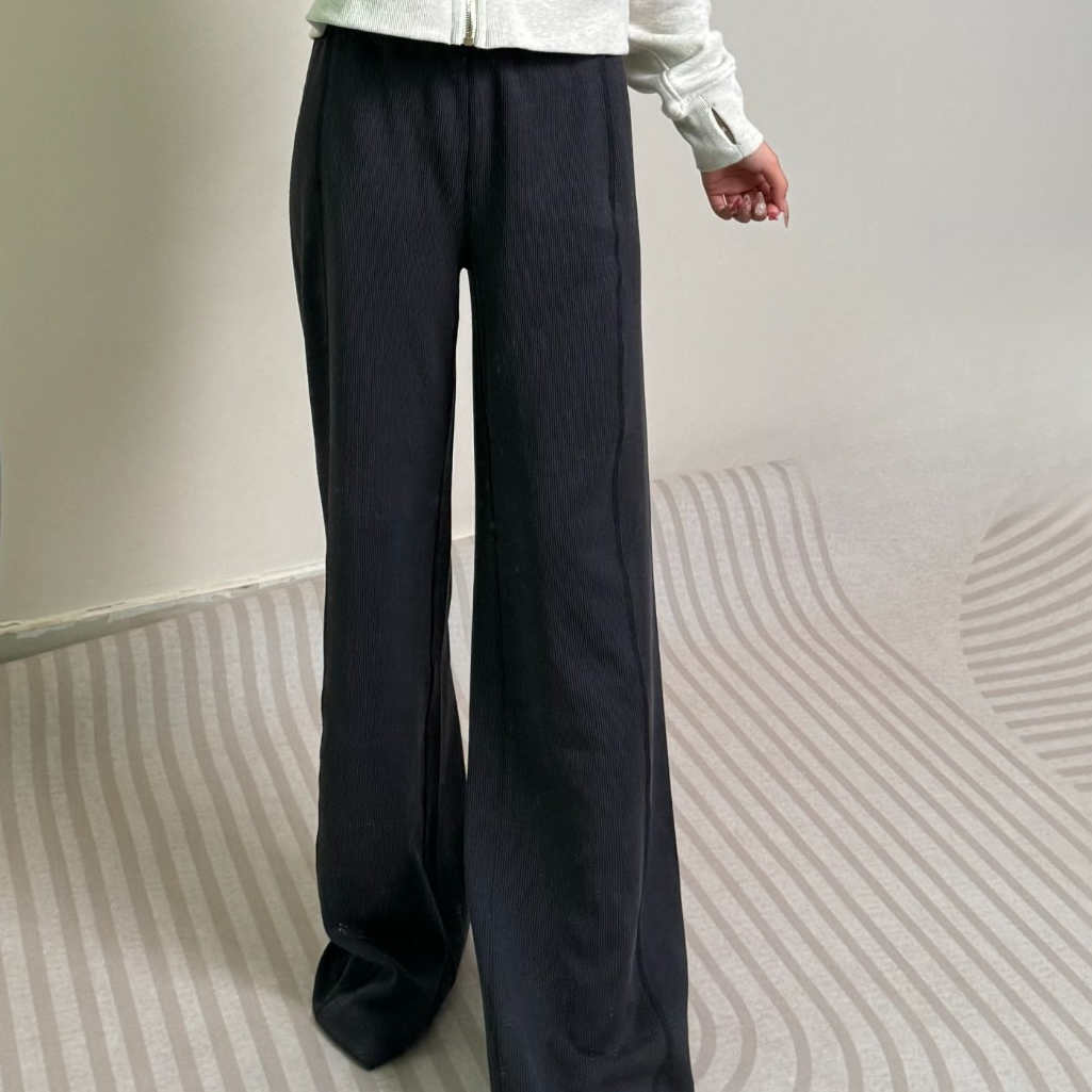 螺纹阔腿裤休闲直筒长裤时尚女裤一毛毛一样样-dD