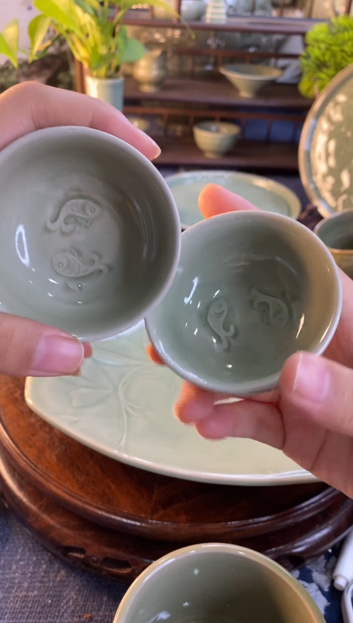 手工内刻小鱼杯2只031660