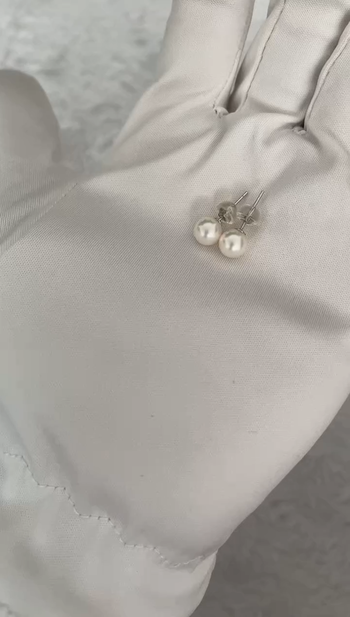 银S925镶嵌海水珍珠耳钉AK素钉6.5-7mm