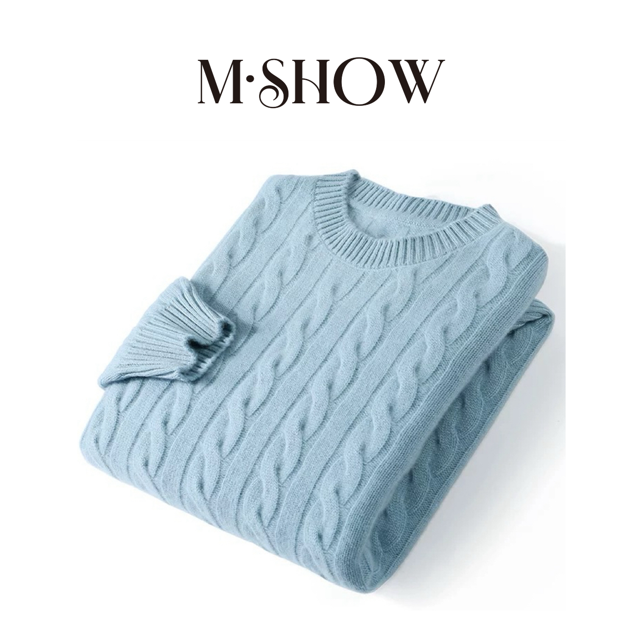 【墨秀】100%山羊绒加厚绞花时尚圆领男士羊绒衫7725M