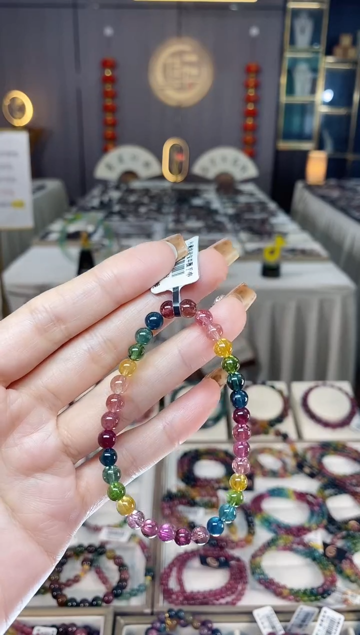 未镶嵌老矿碧玺彩虹单圈手串5mm+碧玺dan多样性发货一条