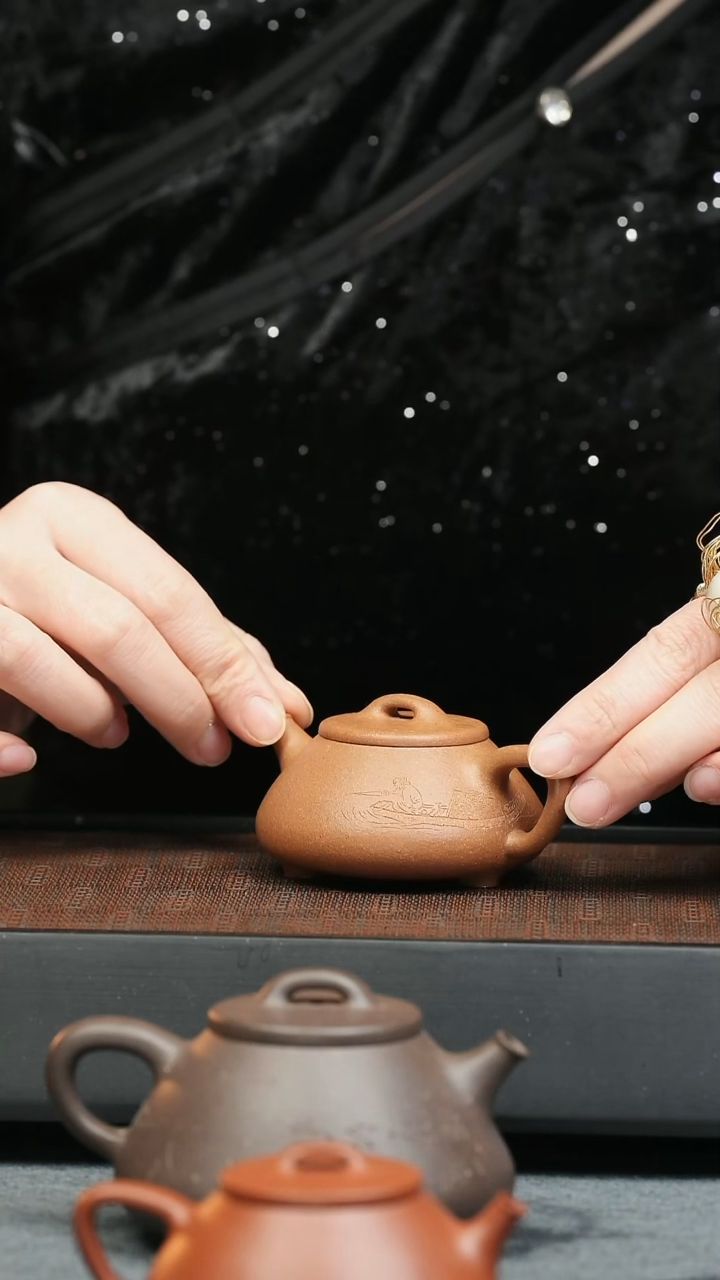 【闪购商品】紫砂茶壶五堂 心舟石瓢60cc-刻