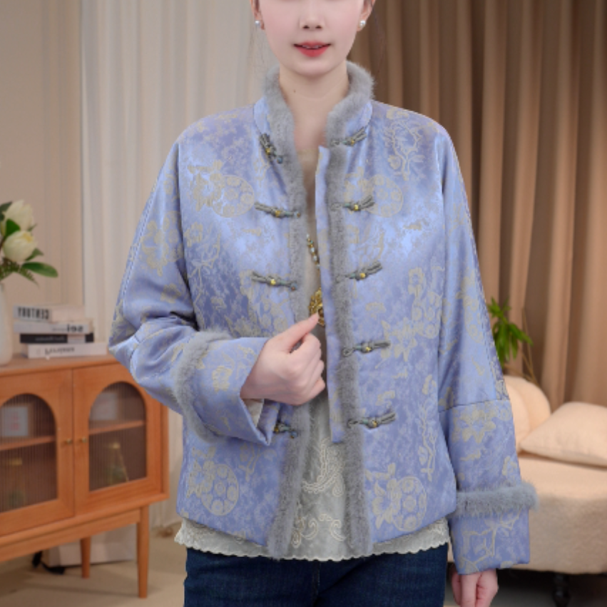 新中式重工刺绣拼接棉服女国风夹棉外套2024D2677—七月杭锦仓