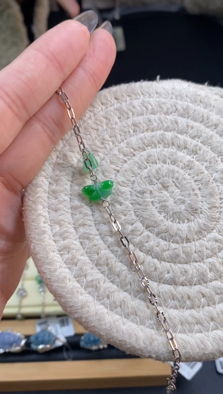 颈饰银S925镶嵌翡翠净货19476