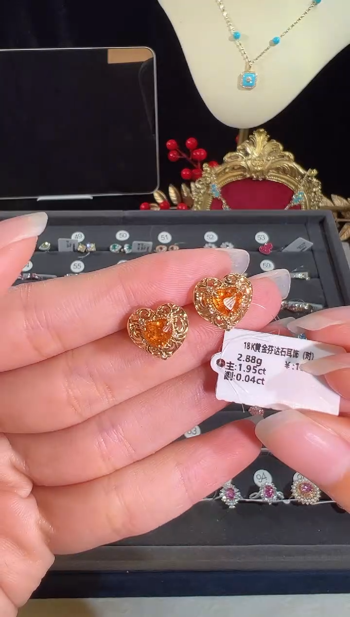 【闪购商品】石榴石（芬达石）耳饰18K金镶嵌BE12267#-#69