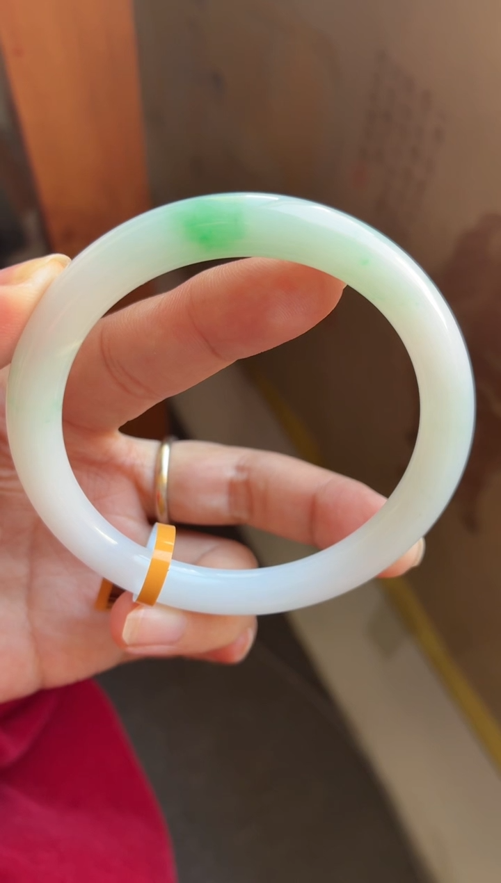 未镶嵌手镯翡翠朵*（冰胶0毛孔白底青）美人条14号