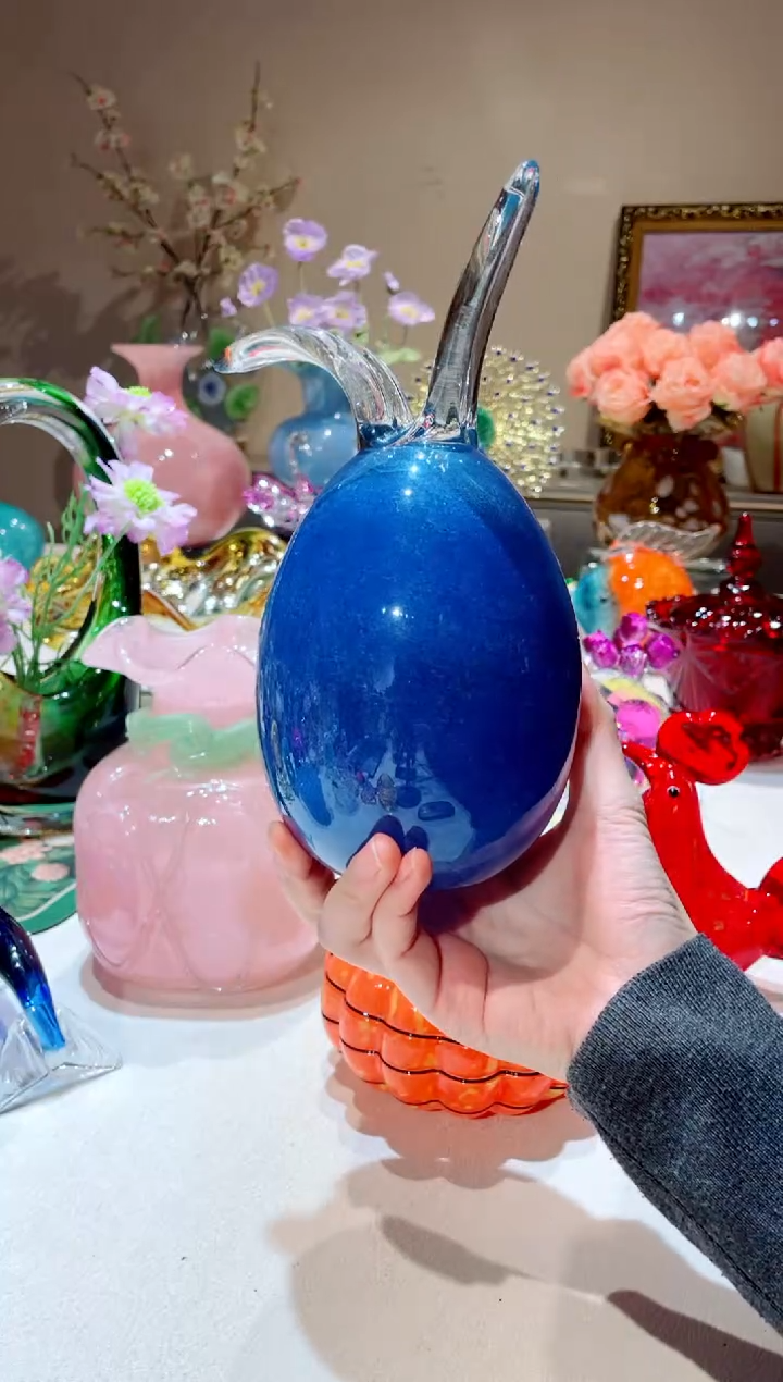 【闪购商品】琉璃手工艺品蓝色兔头  微瑕