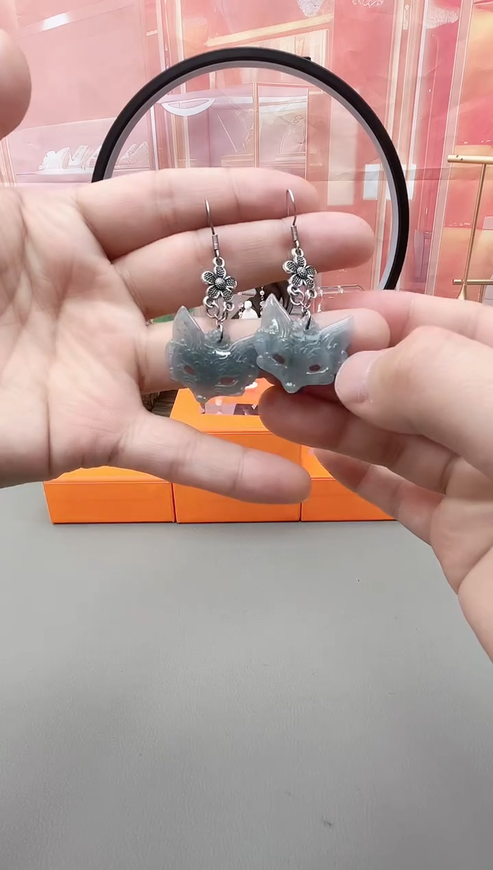 银S925镶嵌翡翠耳饰c231